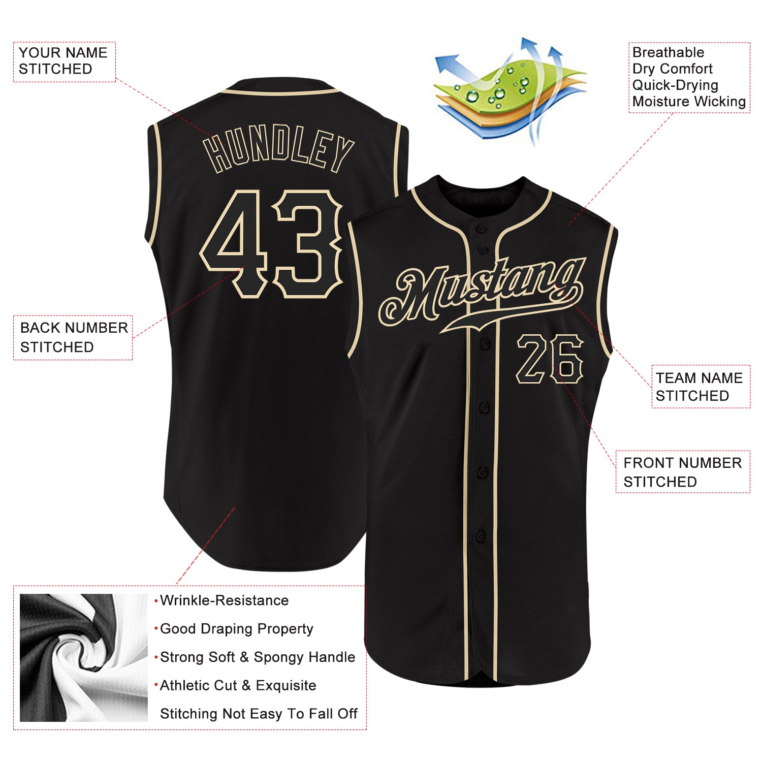 Custom Black Black-Cream Authentic Sleeveless Baseball Jersey Men's Size:M