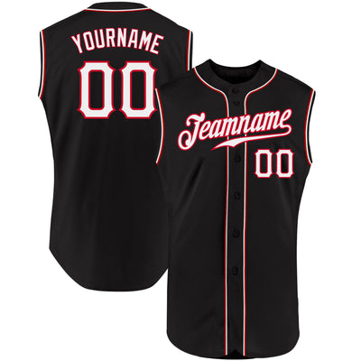 Custom Black White-Red Authentic Sleeveless Baseball Jersey