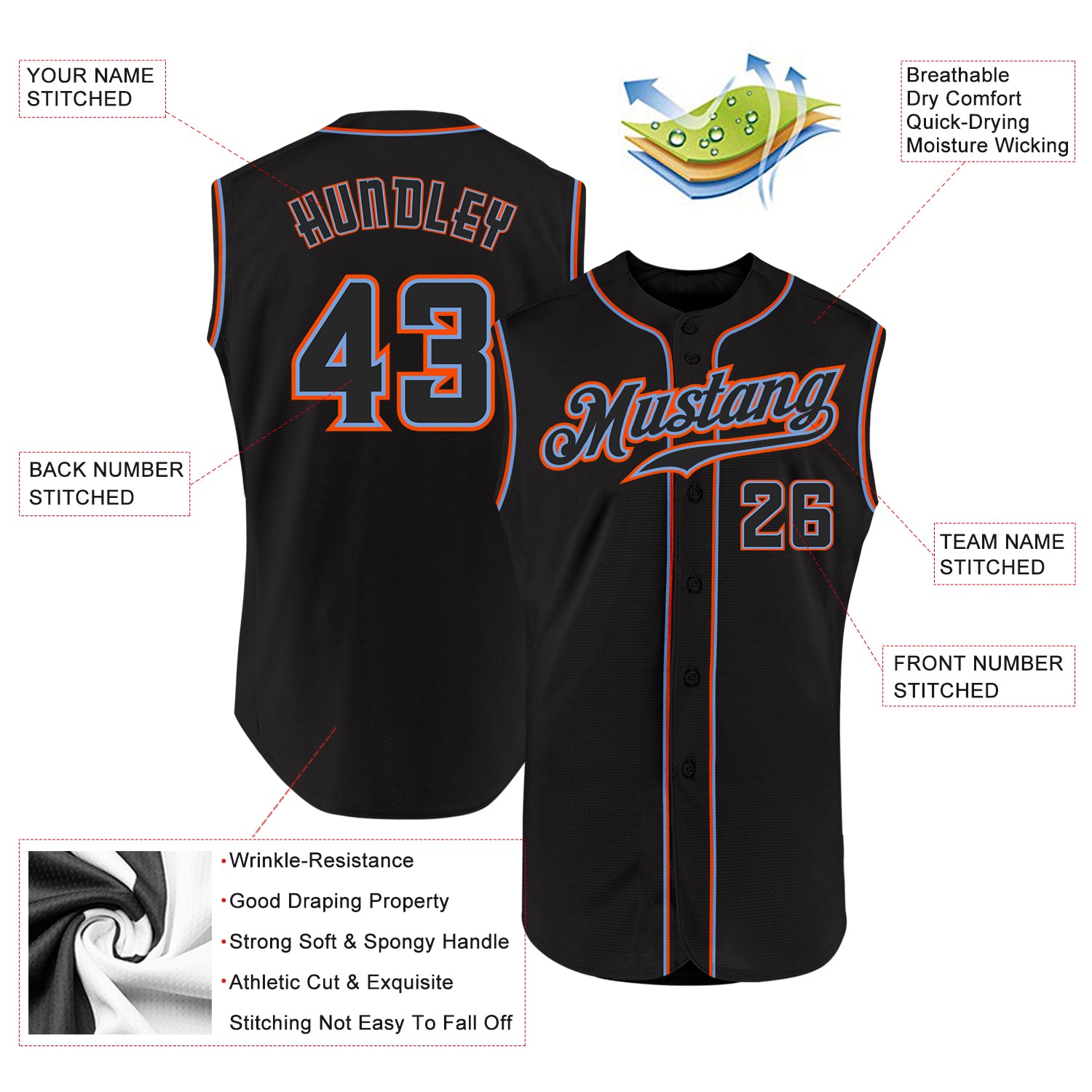 Custom Orange Orange-Black Authentic Sleeveless Baseball Jersey Discount