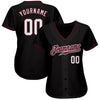 Custom Black White-Crimson Authentic Baseball Jersey