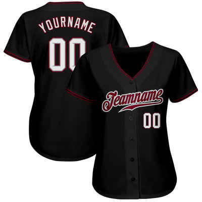 Custom Black White-Crimson Authentic Baseball Jersey