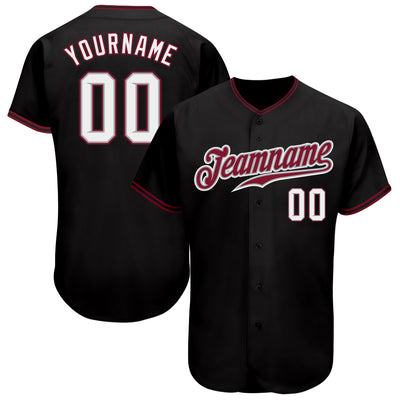 Custom Black White-Crimson Authentic Baseball Jersey