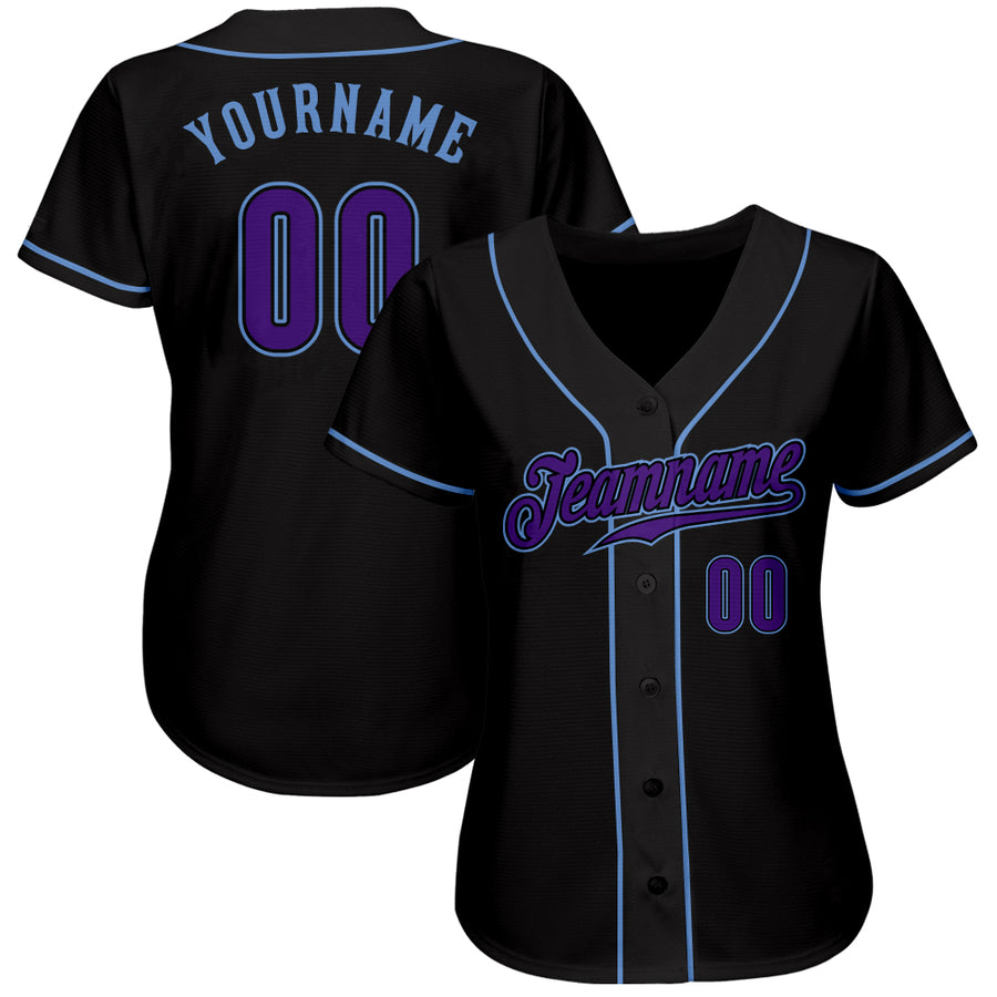 Custom Black Purple-Light Blue Authentic Baseball Jersey