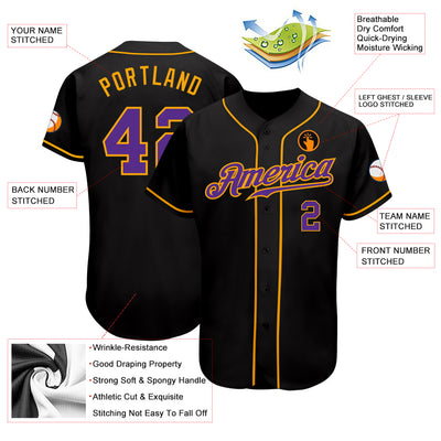 Custom Black Purple-Gold Authentic Baseball Jersey