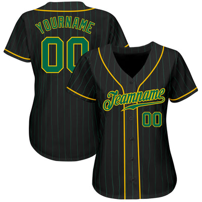 Custom Black Kelly Green Pinstripe Kelly Green-Gold Authentic Baseball Jersey