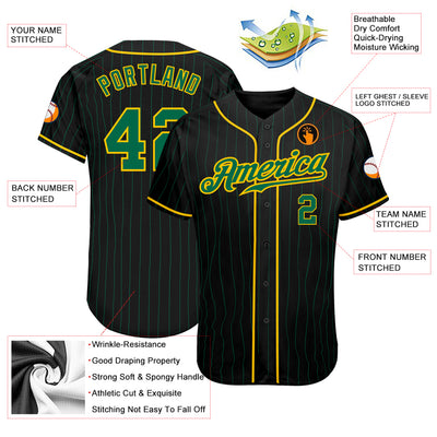 Custom Black Kelly Green Pinstripe Kelly Green-Gold Authentic Baseball Jersey