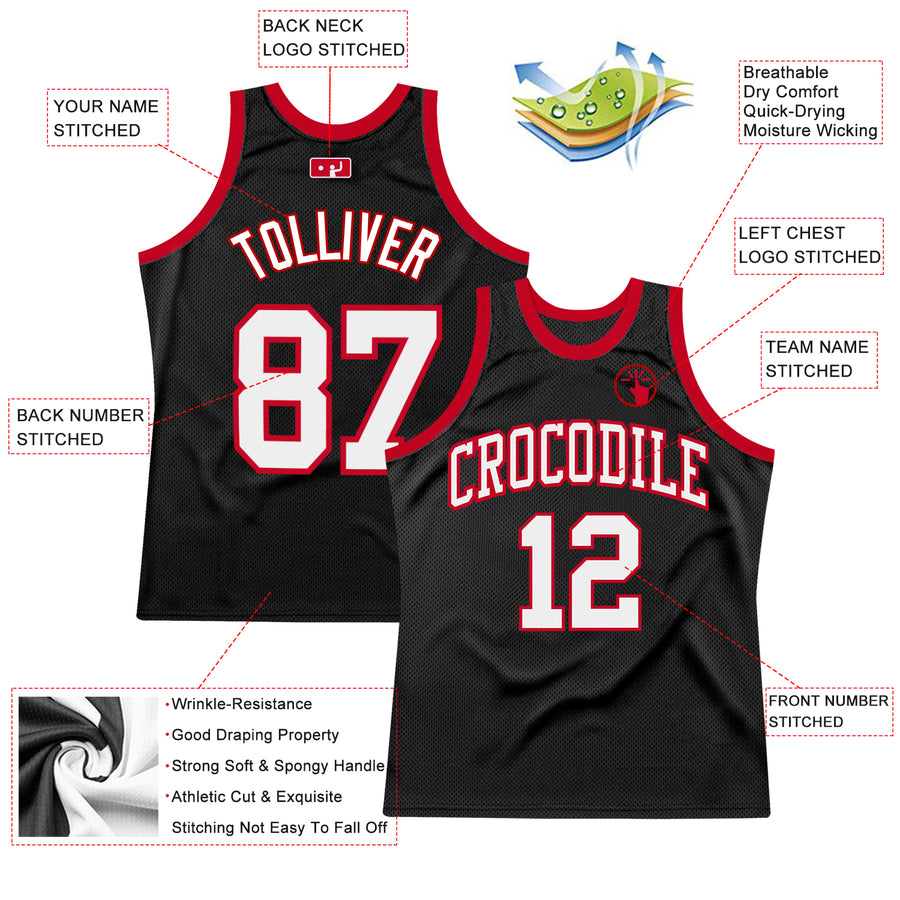 Custom Black White-Red Authentic Throwback Basketball Jersey