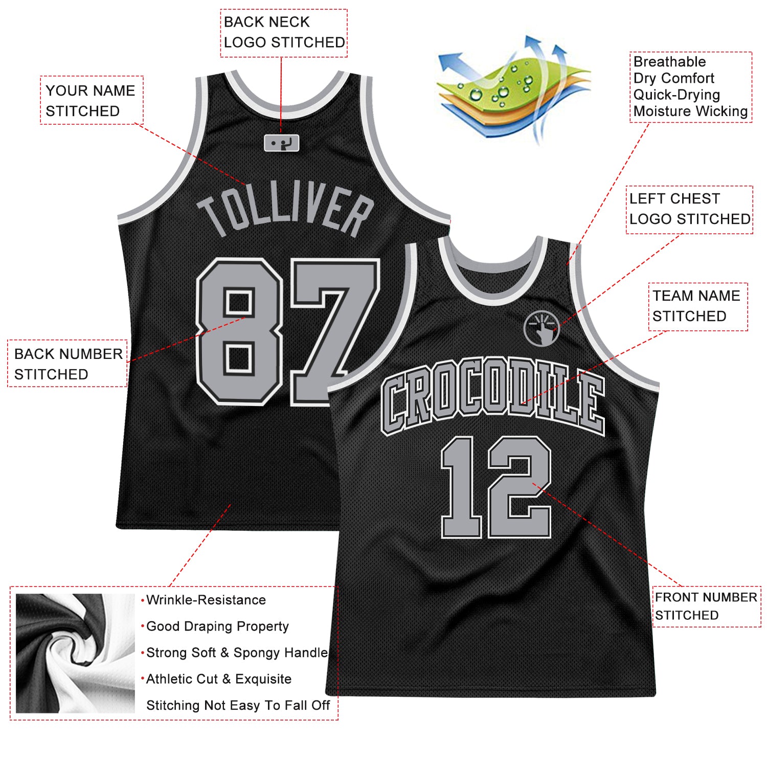 Custom Black Gray-White Authentic Throwback Basketball Jersey