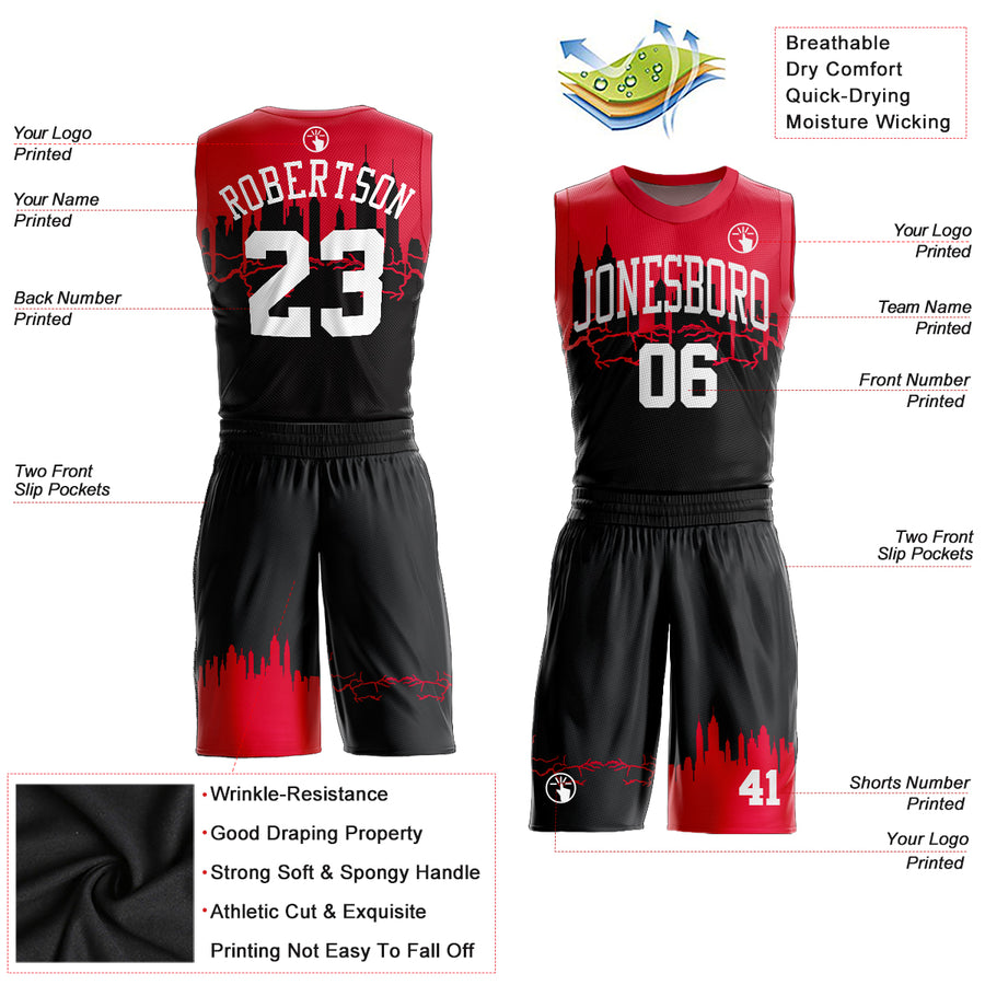Custom Red Black-White Round Neck Sublimation Basketball Suit Jersey  Discount