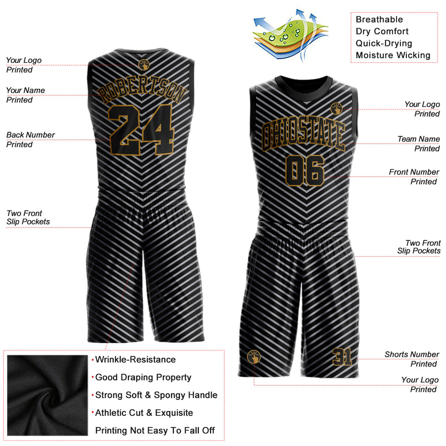 Custom Black Black-Gray Round Neck Sublimation Basketball Suit Jersey