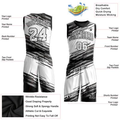FANSIDEA Custom Black White Round Neck Basketball Jersey Men's Size:XL