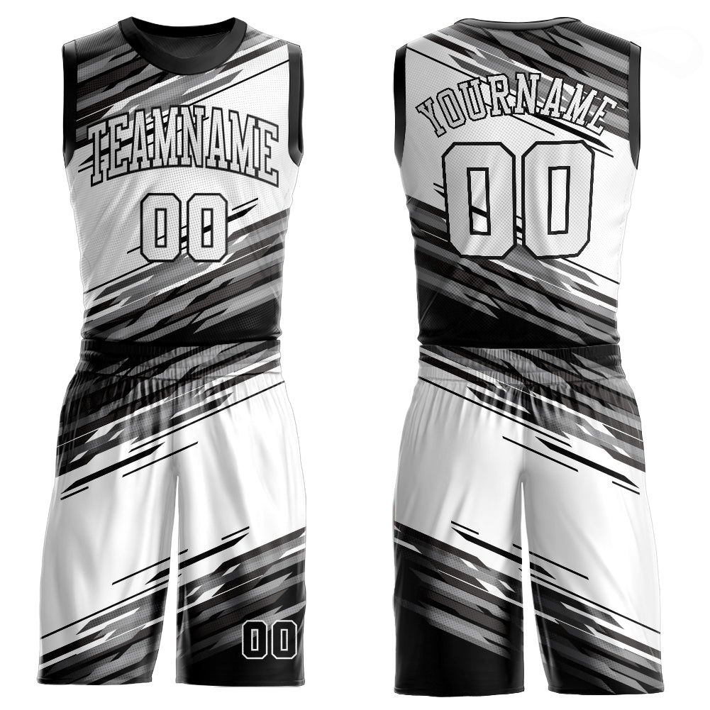 FIITG Custom Basketball Suit Jersey Black White-Silver Gray Round Neck Sublimation