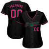 Custom Black Pink-Kelly Green Authentic Baseball Jersey