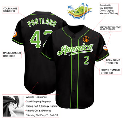 Custom Black Neon Green-White Authentic Baseball Jersey