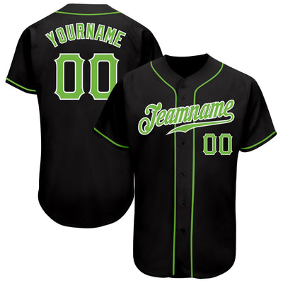 Custom Black Neon Green-White Authentic Baseball Jersey