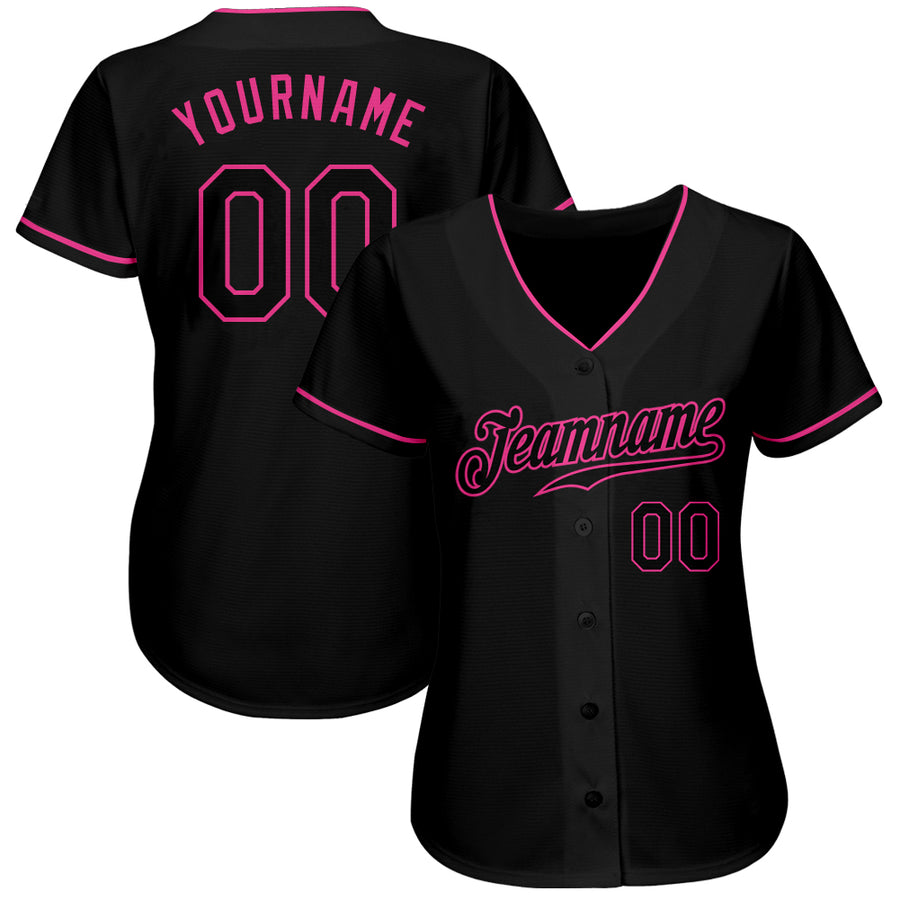 Custom Black Black-Pink Authentic Baseball Jersey