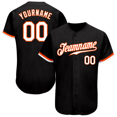 Custom Black White-Orange Authentic Baseball Jersey