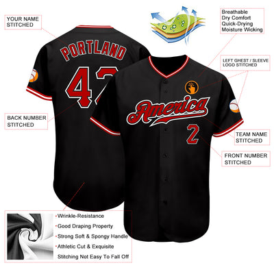 Custom Black Red-White Authentic Baseball Jersey