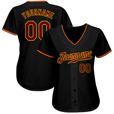 Custom Black Crimson-Gold Authentic Baseball Jersey