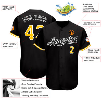 Custom Black Gold-White Authentic Baseball Jersey