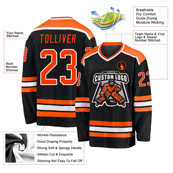 Custom Black Black-Orange Hockey Jersey Discount