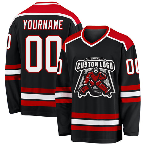 Custom Black Hockey Jersey White-Red - FansIdea