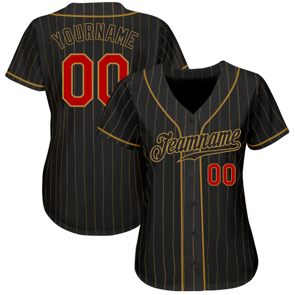 Custom Gray Black Pinstripe Black-Old Gold Authentic Baseball