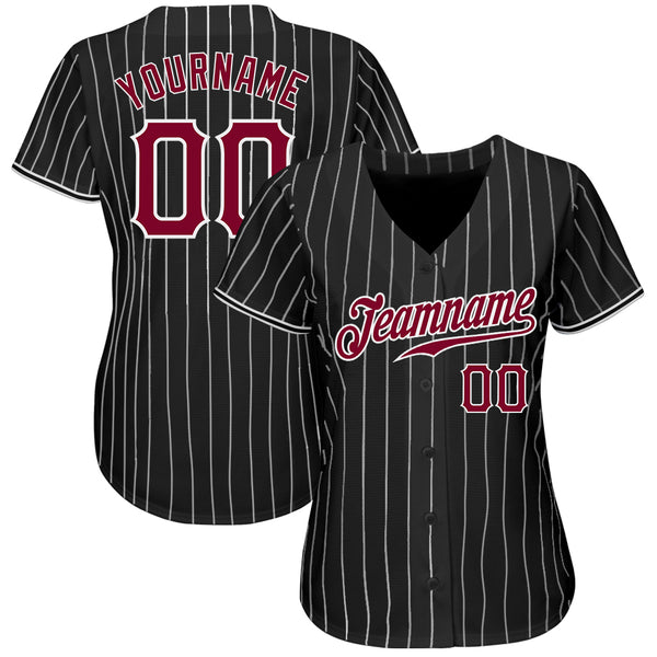 Cheap Custom Black White Pinstripe Maroon-White Authentic Baseball