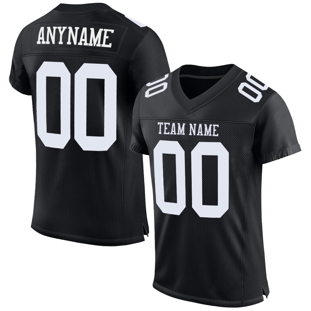 Custom Black White Mesh Authentic Football Jersey