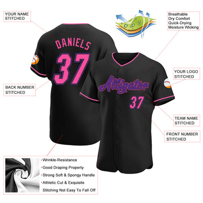 Custom Black Pink-Purple Authentic Baseball Jersey