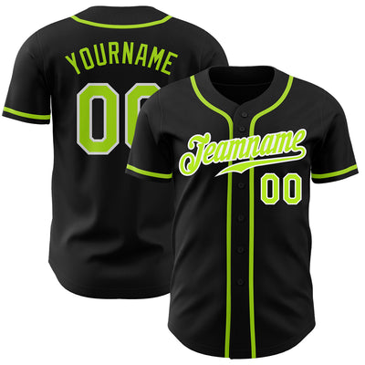 Custom Black Neon Green-White Authentic Baseball Jersey