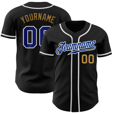 Custom Black Royal-Old Gold Authentic Baseball Jersey