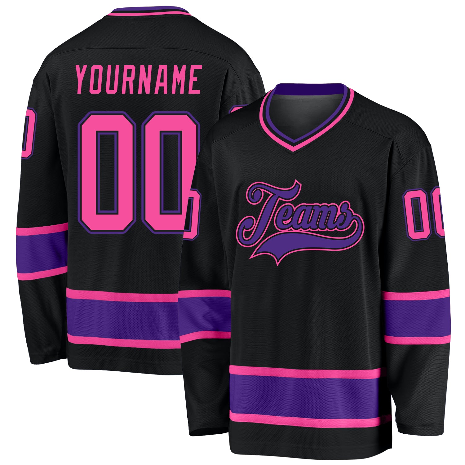 Custom Black Pink-Purple Hockey Jersey Women's Size:L