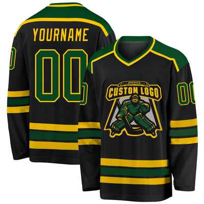 Custom Black Green-Gold Hockey Jersey