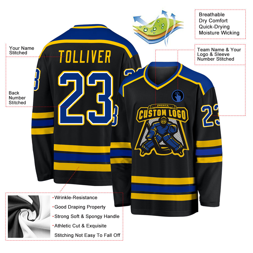 Custom Black Royal-Gold Hockey Jersey