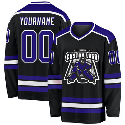 Custom Black Dark Purple-White Hockey Jersey