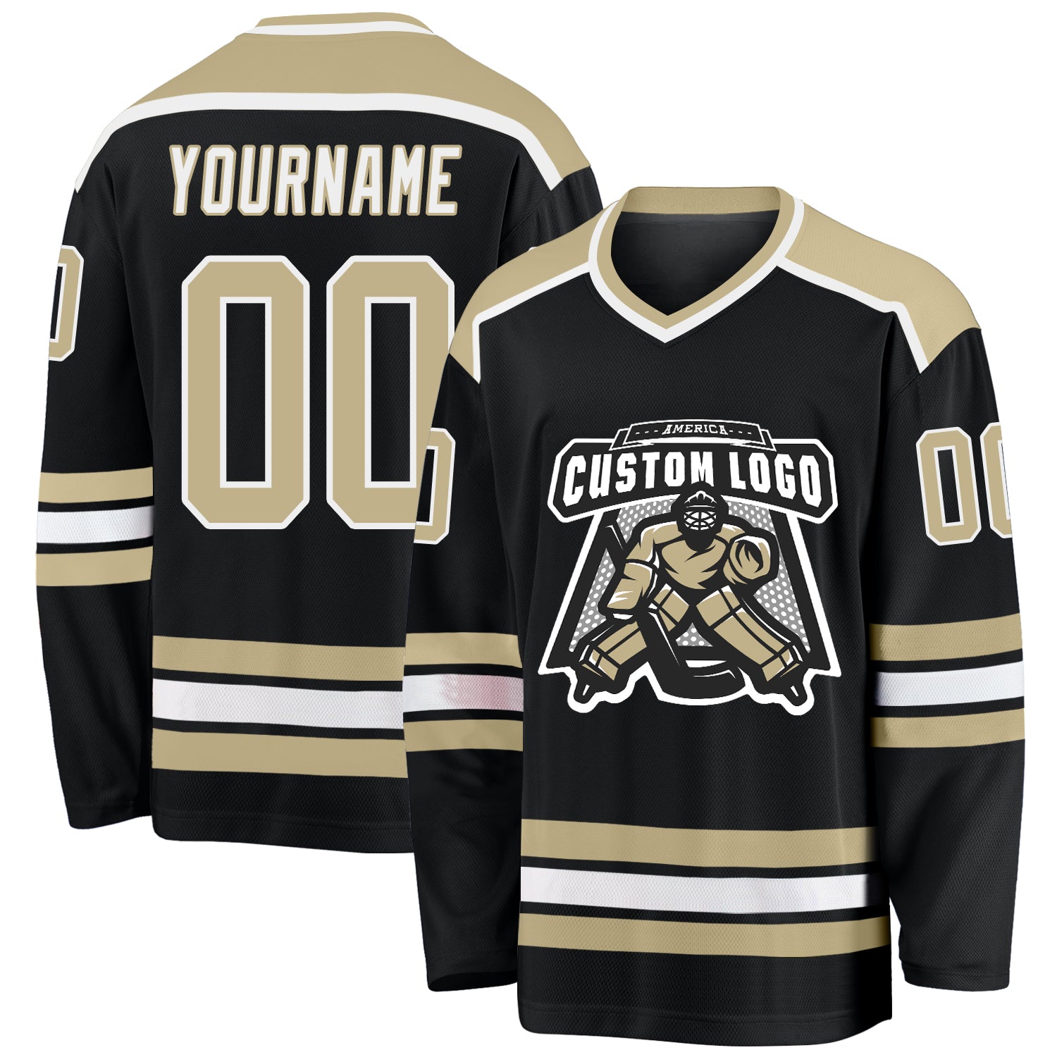 Custom Black Vegas Gold-White Hockey Jersey