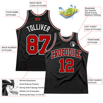 Custom Black Red-White Authentic Throwback Basketball Jersey