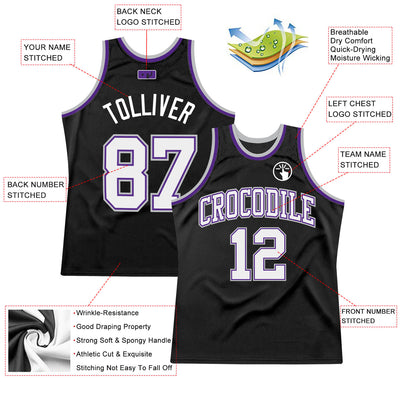 Custom Black White Purple-Gray Authentic Throwback Basketball Jersey