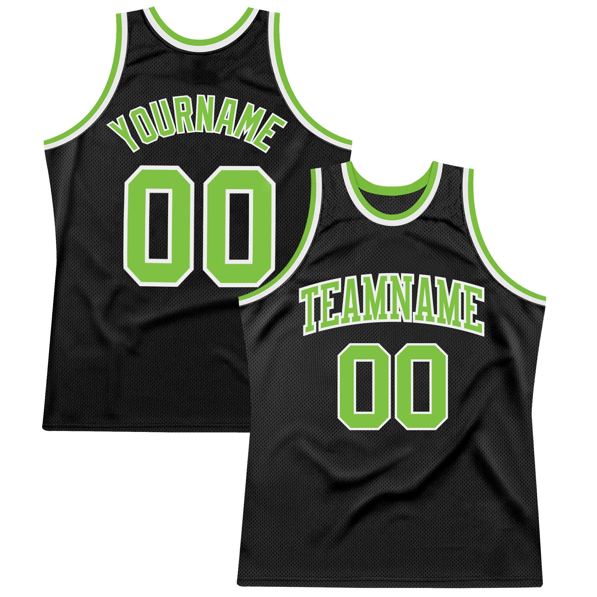 Custom Black Neon Green-White Authentic Throwback Basketball Jersey