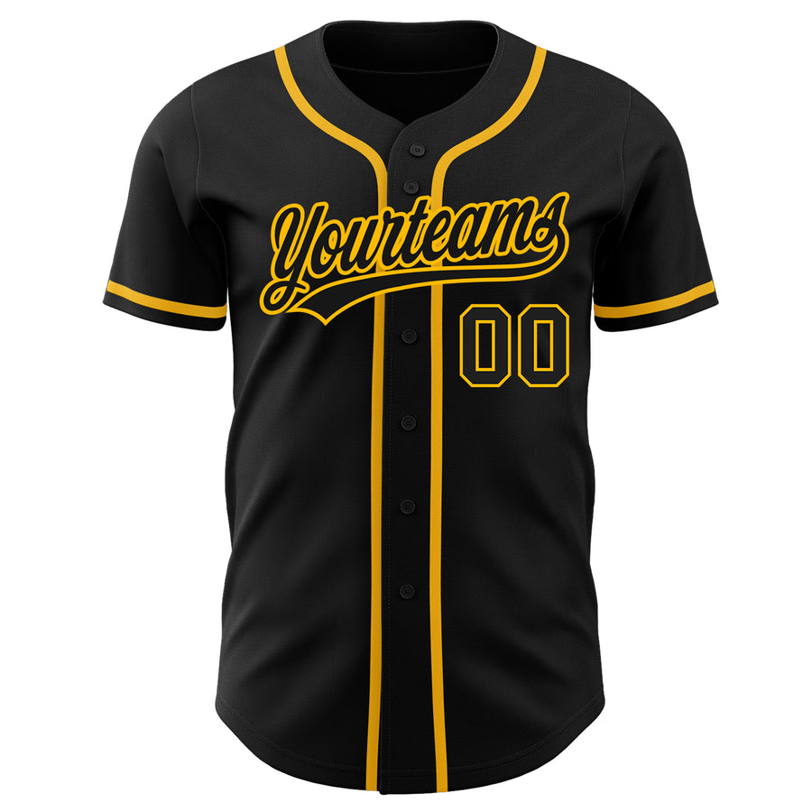 Custom Black Black-Gold Authentic Baseball Jersey