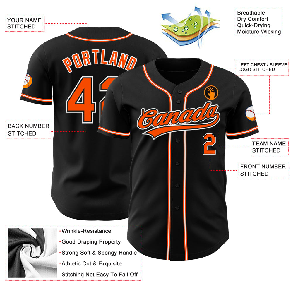 Custom Black Orange-White Authentic Baseball Jersey