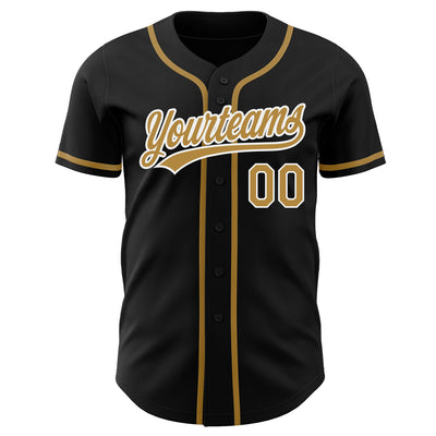 Custom Black Old Gold-White Authentic Baseball Jersey