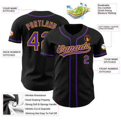 Custom Black Purple-Gold Authentic Baseball Jersey