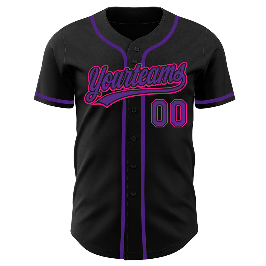 Custom Black Purple-Hot Pink Authentic Baseball Jersey