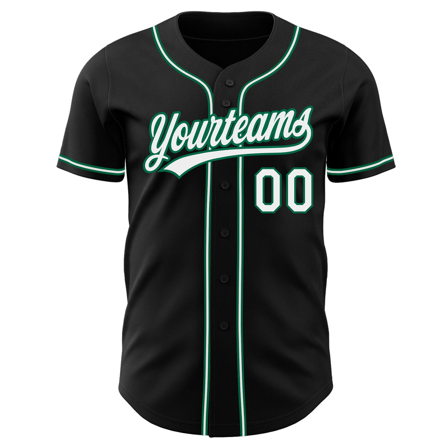 Custom Black White-Kelly Green Authentic Baseball Jersey