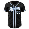 Custom Black White-Light Blue Authentic Baseball Jersey