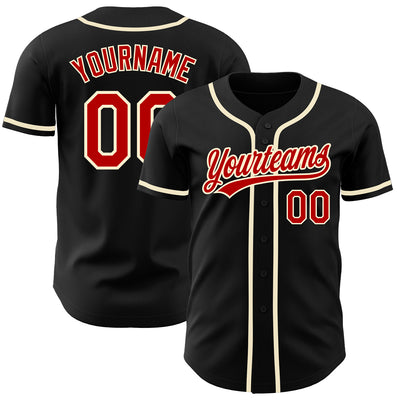 Custom Black Red-Cream Authentic Baseball Jersey