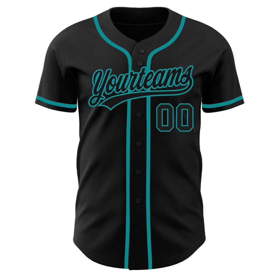 Custom Black Black-Teal Authentic Baseball Jersey