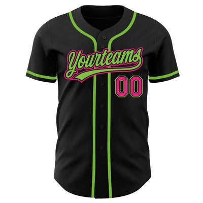 Custom Black Hot Pink-Neon Green Authentic Baseball Jersey